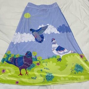Vibrant Pigeon Print A-Line Skirt